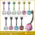 8mm CZ Gem Titanium IP Plated Over 316L Surgical Steel Navel Belly Ring Jewelry